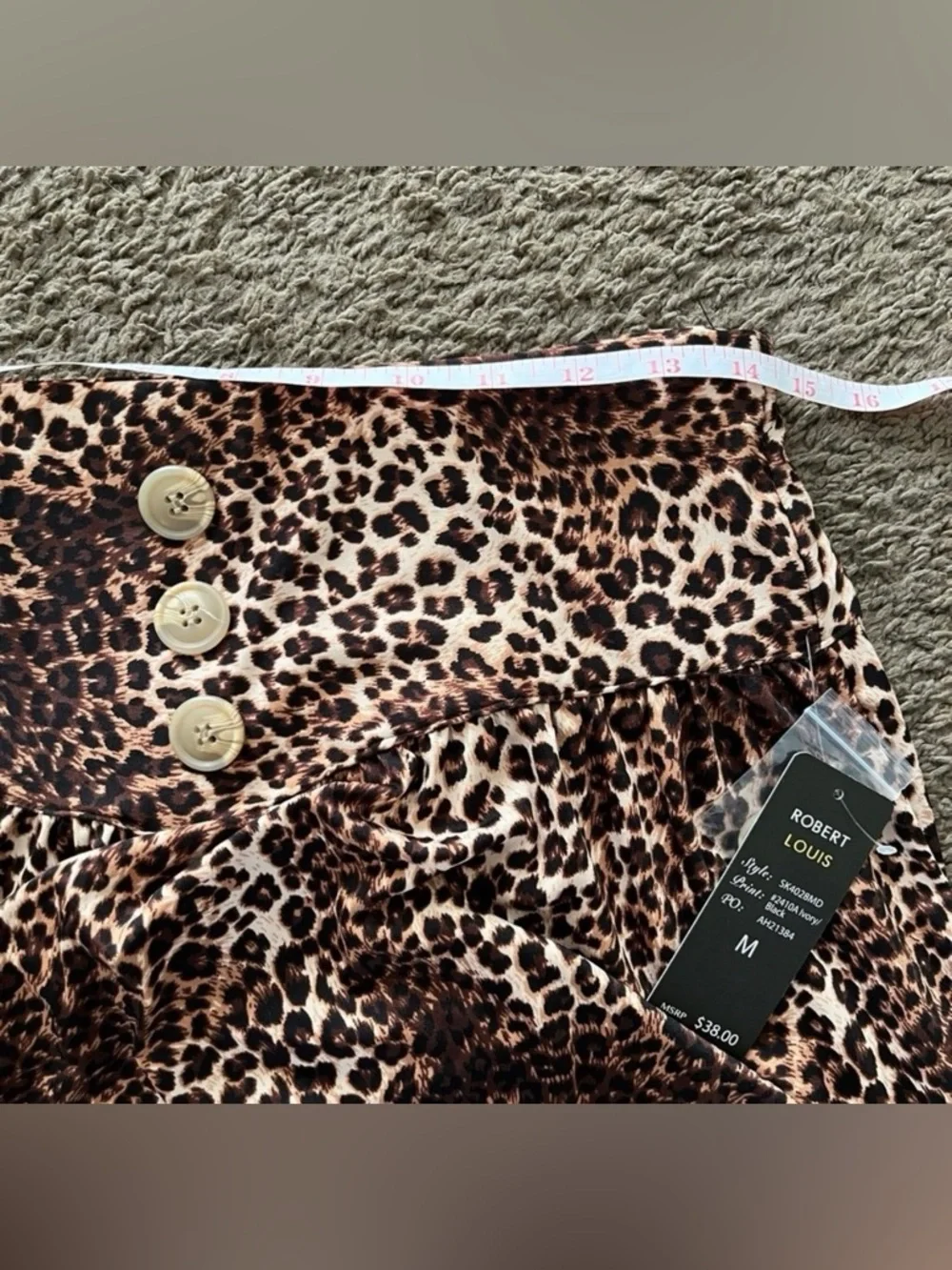 NWT Robert Louis Brown Leopard Print A-Line Midi Pull-On Skirt Size M Flowy